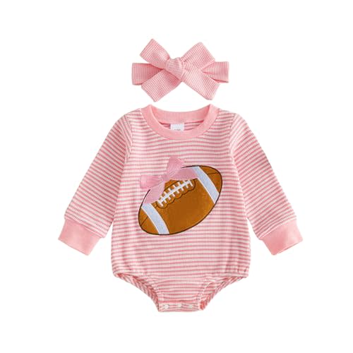 Kavousa Newborn Baby Girl Football Outfit Long Sleeve Bubble Romper | Newborn Baby Girl Football Clothes, Baby Game Day Outfit, Infant Bubble Romper for Daily, Photos, Watching Football Matches