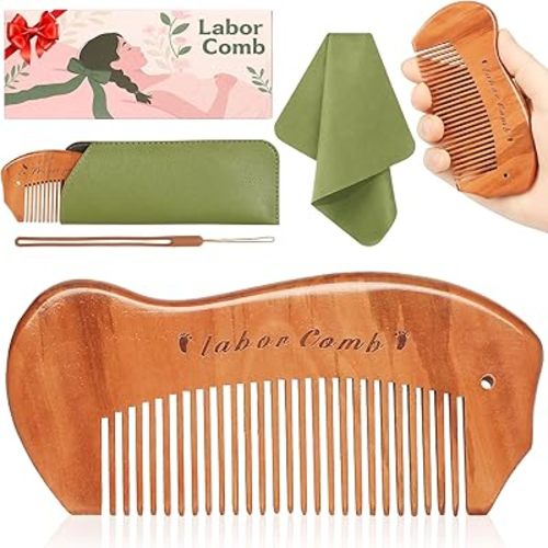 Labor Comb for New Mom Pregnancy, Birthing and Delivery Essentials for Pregnancy Pain Relief, Wooden Comb Pregnant Gifts for Women