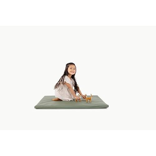 Gathre Baby Play Mats for Floor, Padded Square Crawl Mat, Made of Premium Water-Resistant Vegan Leather, Anti-Slip, Foldable, Wipeable Changing Pad - Thyme