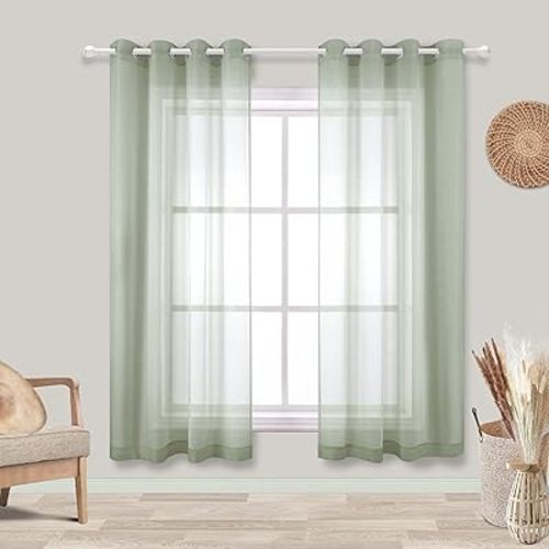 KOUFALL Sage Green Sheer Curtains 63 Inch Length,Grommet Airy Pastel Curtains for Nursery Boy Girl,2 Panel Set
