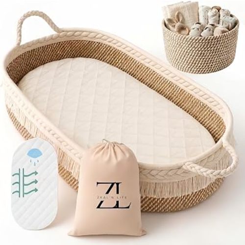Baby Changing Basket Set, 100% Natural Woven Cotton Rope
