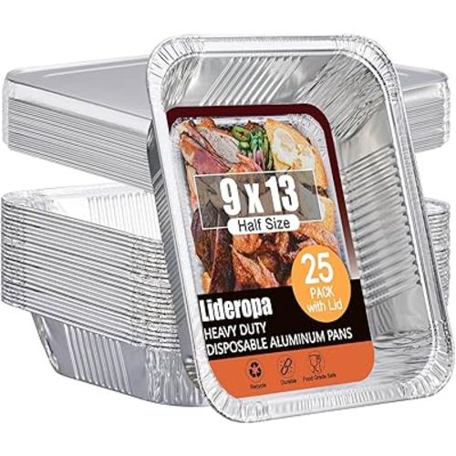 Disposable Aluminum Foil Pans with Lids 9x13-25 Pack Aluminum Foil Pans, Heavy Duty Aluminum Baking Pans for Holiday Cooking, Christmas, Thanksgiving, Parties, Meal Prep & Storage