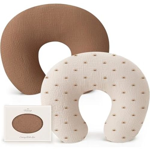 Konssy 2-Pack 100% Cotton Muslin Nursing Pillow Covers, Soft Cover for Baby