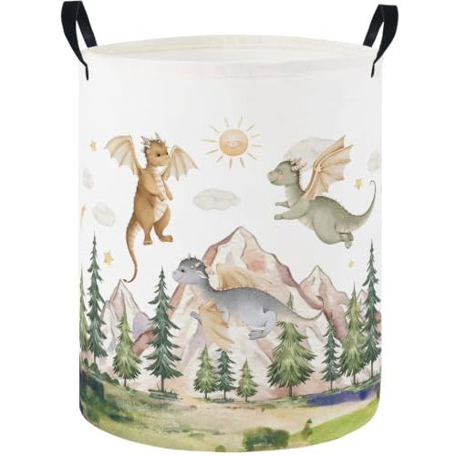 Baby Laundry Hamper Basket Baby Hamper for Nursery Boy and Girl Cute Storage Bin Organizer Boho Room Decor(Hill Dinosaur)