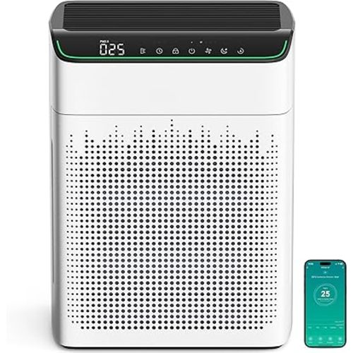 Air Purifiers for Large Room Home Up to 1690ft² with Air Quality Monitor and Smart Control, HEPA Filter Air Purifier for Bedroom, Removes Pet Hairs, Smoke, Dust, 23dB Quiet, Ivory
