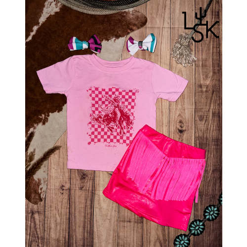 Pink Checker Bronc Tee – Littles SK Boutique