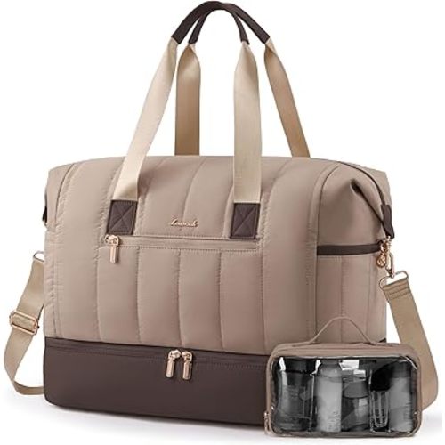 LOVEVOOK Travel Duffle Bag,Puffer Weekender Bags For Women with Shoe Compartment,42L Carry On Duffel Overnight Bags For Airplanes,Hospital Bag for Labor and Delivery,2Pcs Set