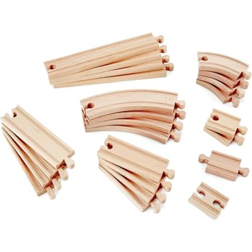 Hape 24 Pcs Wooden Railway Super Expansion Rail Pack| Compatible with Other Wooden Tracks