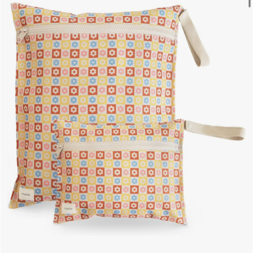 mushie Water Resistant Wet Bags | Large & Small Reusable Storage Bag (Happy Flowers Check)