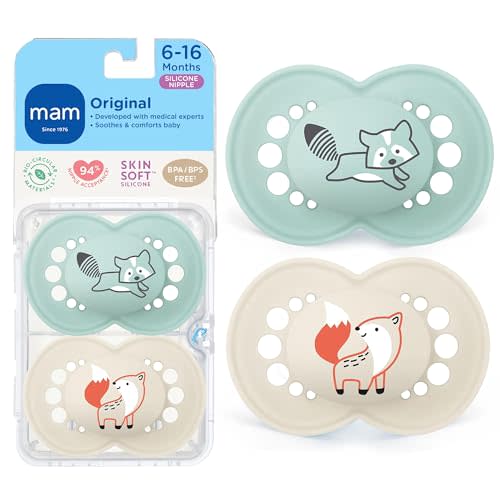 MAM Original Matte Baby Pacifier, Nipple Shape Helps Promote Healthy Oral Development, Sterilizer Case, Boy, 6-16 Months (Pack of 2)