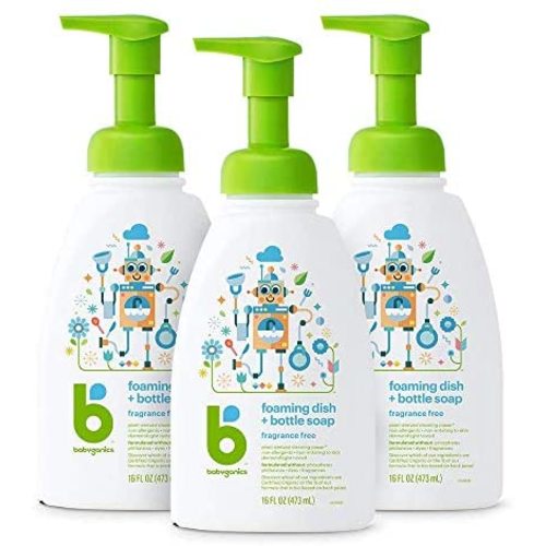 Babyganics Foaming Dish & Bottle Soap, Pump Bottle, Fragrance Free, 16oz, 3 Pack, Packaging May Vary