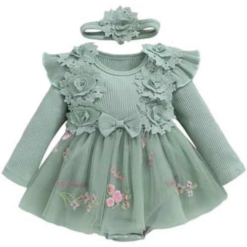 Giraropa Baby Girl Fall Winter Clothes Long Sleeve Romper Dress + Socks + Headband Newborn Infant Cute Casual Outfits