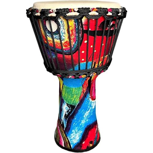 RUOSWTE 8.5 "Djembe Drum, Bongo Drum, Percussion Music, Sheepskin Drum Face, Professional Tuning, Hand Drum(Abstraction)