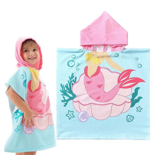 Sytle-Carry Hooded Kids Bath Towel Mermaid Poncho for 1-6 Years Microfiber Absorbent and Soft