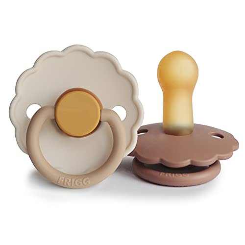 FRIGG Daisy Natural Rubber Baby Pacifier | Made in Denmark | BPA-Free (Chamomile/Peach Bronze, 6-18 Months) 2-Pack