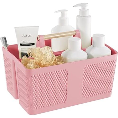 Shower Caddy Portable and Cleaning Caddy Organizer for Bathroom, Kitchen, Toiletries Storage ，Caddy organizer with handle, Rust-Resistant, Durable Material (Pink, 9.36" L×7.73" W×7.24" H)