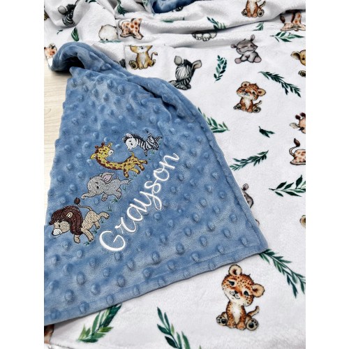 Girl’s Purple Safari Personalized Baby Crib Blanket | Animal Lion Lovey Blanket | Elephant Blanket | New Born Baby Girl Gift Giraffe Hippo|