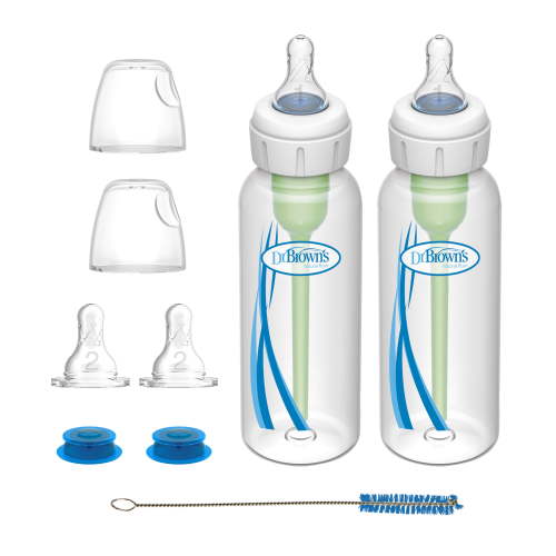 Dr. Brown's Specialty Feeding System, Narrow Baby Bottle, 8oz, Infant-Paced Feeding, Anti-Colic, Includes 2 Pack