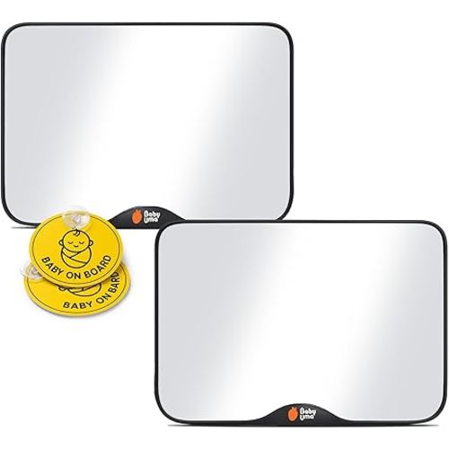 Baby Uma Baby Car Mirror (2 Pack) + Baby On Board Signs for Car - Clear-View Shatterproof Mirror, Easy On 'n Off with Stay-Put Buckles, Newborn Essentials (9.4 x 6.4 in)