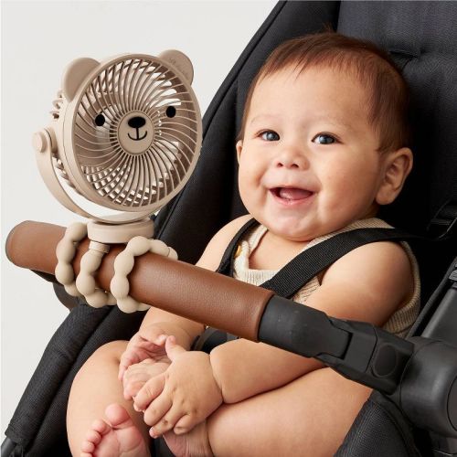 Itzy Ritzy Itzy Breeze 3-Speed Stroller Fan with Rechargeable Battery and Easy Attach Design - Tan Bear