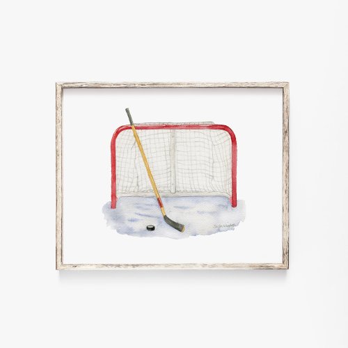 Hockey Watercolor Painting - Giclee Print - Sports Room Nursery Art Man Cave UNFRAMED