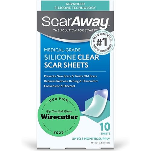 ScarAway Advanced Clear Silicone Scar Sheets, Medical Grade Silicone Strips (1.5" x 3") Scar Treatment and Prevention for Surgical, Burn, Body, Hypertrophic & Keloid Scar Treatment, 10 Clear Sheets
