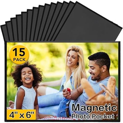 YixangDD 15 Pack Magnetic Picture Frame, 4 x 6 Inches Fridge Magnetic Photo Frames, Magnetic Photo Frames for Refrigerator, Home, School, Office (Black)
