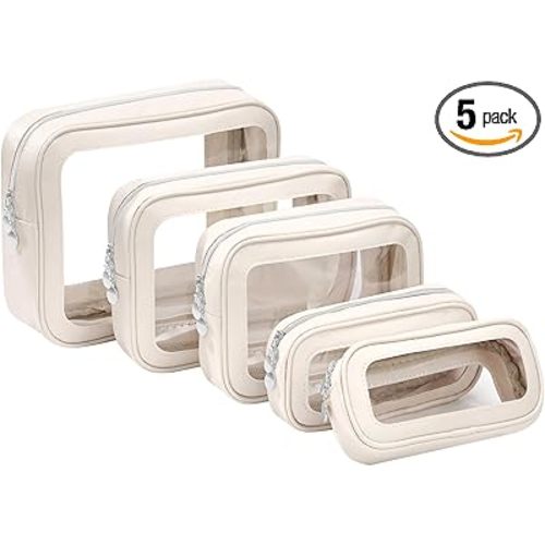 5PCS Diaper Bag Organizer Pouch Set, Clear Organizer Bags, TSA Approved Toiletry Bag, Clear Waterproof Cosmetic Bags with Zipper, Purse Organizer Pouches, Travel Organizer Bags for Woman and Kids