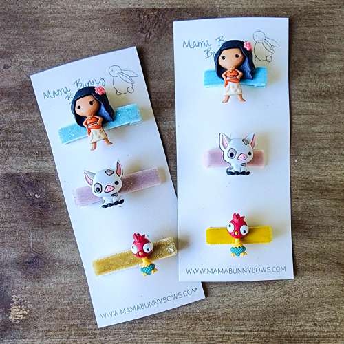 Disney Moana, Hei Hei, Pua Colorful Velvet Glitter Clips, Baby Toddler Girl