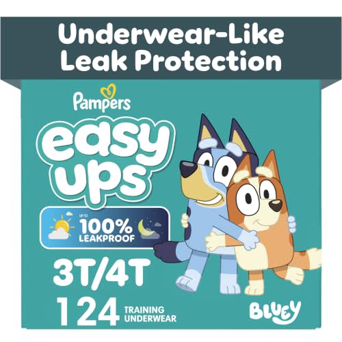 Easy Ups Girls & Boys Potty Training Pants, Size 5 (3T-4T), 124 Count, Bluey Absorbent Pull Up Training Underwear, Up to 100% Leakproof Day and Night, Hypoallergenic