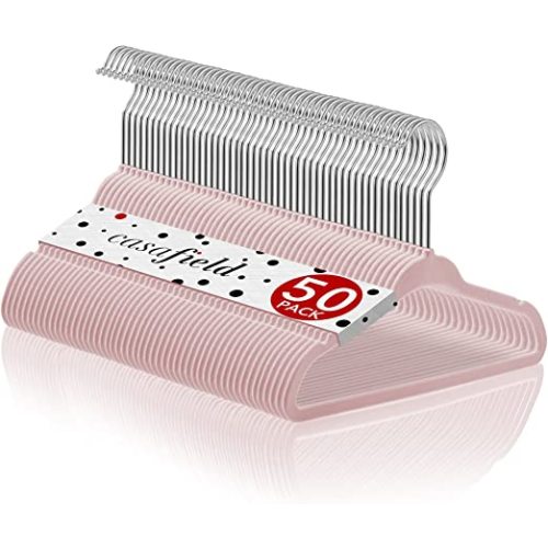 Casafield 50 Velvet Baby Hangers - 11" Size for Infant & Toddler Clothes - Light Pink