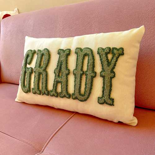 Custom Monogram Name Pillow Maggie – Punch Needle Embroidered Cushion, Personalized Kids Room or Nursery Decor Gift Idea