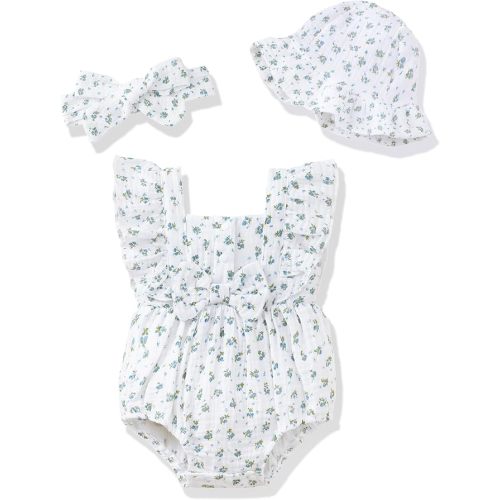 Renotemy Baby Girl Clothes Infant Summer Romper Cotton Linen Newborn Essentials Photography Preemie Outfits with Hat&Headband