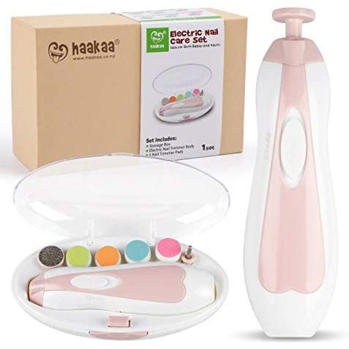 haakaa Baby Nail Trimmer Electric Safe Baby Nail Clippers Baby Nail File Kit Manicure Set, Trim Polish Grooming kit for Newborn Toddler or Adults Toes Fingernails, 6 Grinding Heads and LED Light, Pink