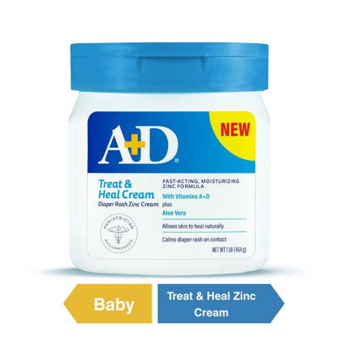 A+D Treat + Heal Zinc Oxide Diaper Rash Cream, 16 oz Jar