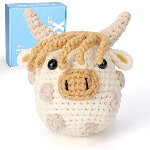 CrochetBox Crochet Kit for Beginners Adults - Polka Dot Highland Cow Starters Crochet Kit, Crocheting Kitting for Adults Teen, Craft Gifts with Crochets Yarns, Hook, Step-by-Step Video, Instruction