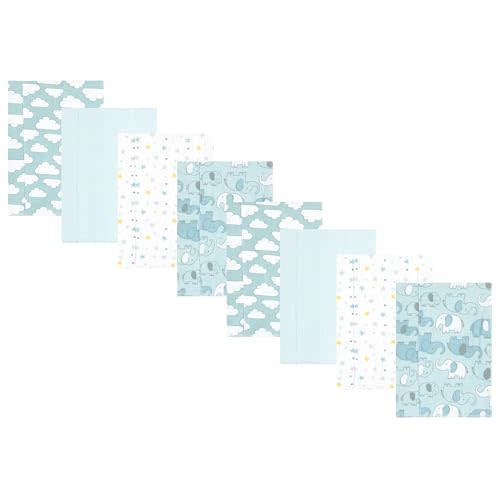 Hudson Baby Cotton Poly Flannel Burp Cloths Multipack, Boy New Elephant 8-Pack, One Size