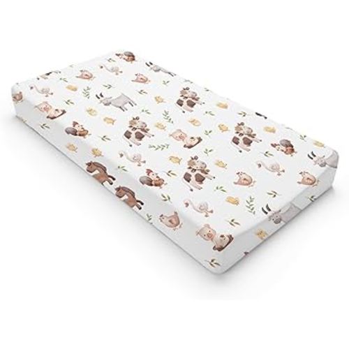 Baby Farm Life Changing Pad Cover for Boy Girl 32''x16'' Farm Animals Pig Goat Horse Cow Chick Rooster Duck Leaves Fitted Changing Pad Sheets Soft Breathable Diaper Change Table Mats