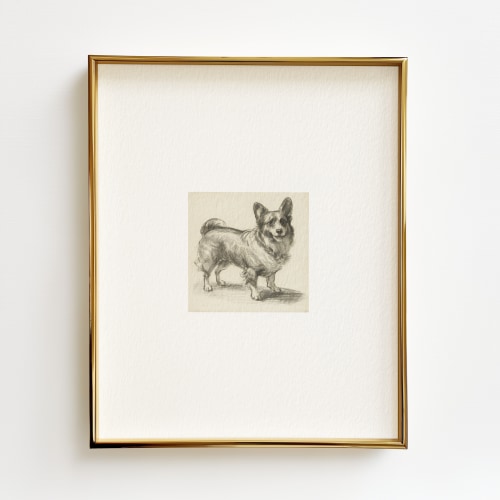 Antique Corgi Sketch Print - 11x14