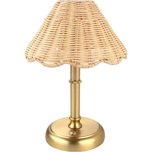 Mini Cordless Boho Rattan Table lamp, 5200-mAh Rechargeable Battery, 3-Level Brightness Dimmable, Build-in Integrated LED 320 Lumen Max, Rattan Shade, for Bedside Restaurant Dining Table