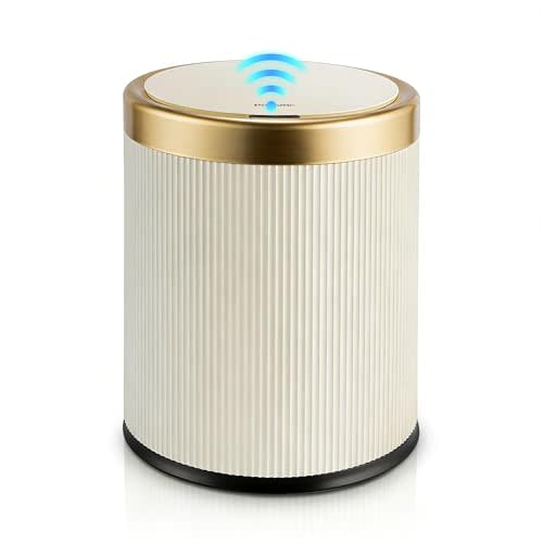 Pukomc Automatic Motion Sensor Trash Can with Lid, 3.5 Gallon Touchless Trash Bin, White Plastic Wastebasket,Smart Garbage Can for Bedroom, Office, Dorm