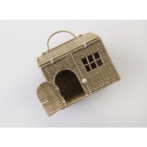 Rool Rattan House Shaped Basket Wicker Small Doll House Mouse Box | Boho Toys Mouse in a Box House for Girls Little Girl Purse Clutch Doll Carrier Basket Purse