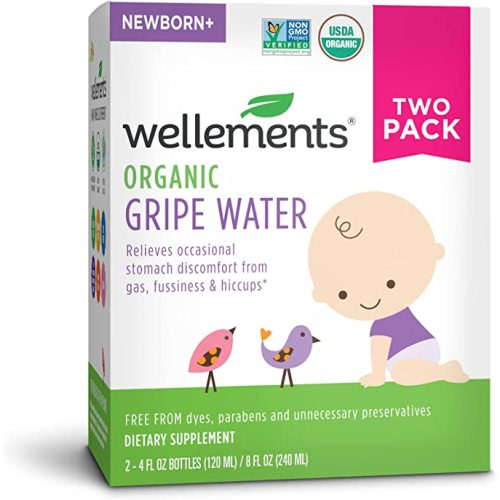 Wellements Gripe Water 4 Fl Oz (Pack of 2) Relieves Occasional Stomach Discomfort from Gas, Fussiness & Hiccups, USDA Certified Organic, Gluten Free & Non GMO, Ages Newborn+