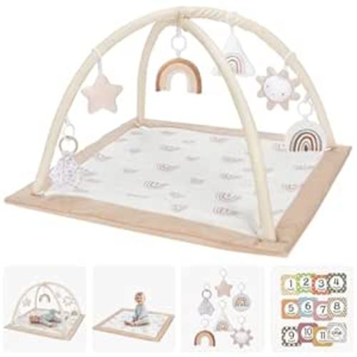 Mallify Washable Tummy Time Mat, Deluxe Baby Play Mat, Baby Play Gym with 6 Featured Toys and 12 Milestone Cards, Baby Gym for Infant & Toddler, Baby Play Mats for Floor, Non Slip Play Mat