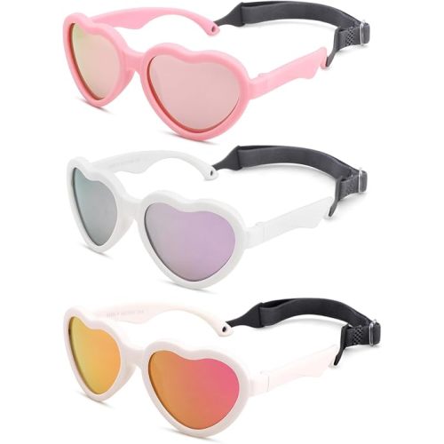 Polarized Baby Heart Sunglasses with Strap - Unbreakable Infant Sunglasses for Newborn Toddler Girls Age 0-24 Months