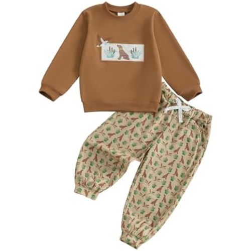 Toddler Baby Boys Clothes Dog Duck Pullover Long Sleeve Top Pants Set Hunting Clothes For Boys Fall Winter Outfits