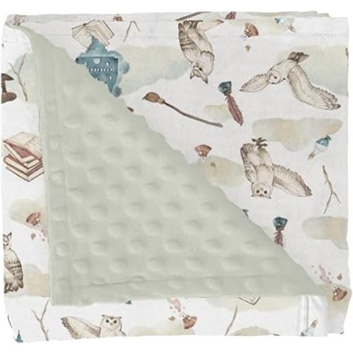 Vintage Wizard Owls Baby Blankets for Girl Boy Witch Hat Books Castle Clouds Soft Mink Dotted Backing Double Layer Receiving Blanket Magics Wizard Universe Bed Throws for Newborn Toddler Crib 30x40