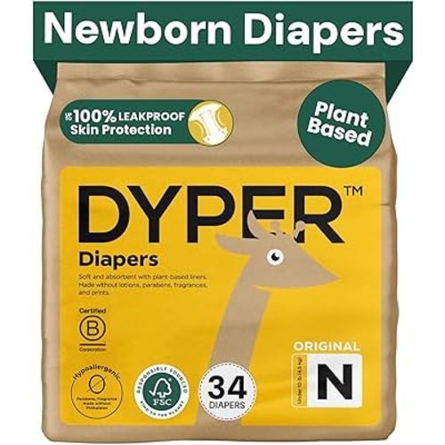 DYPER - Baby Diapers Size 0 (34 Count) - Plant Based Disposable Diapers for Day and Overnight Premium Leak Protection, Skin-Friendly Comfort with Soft Size 0 Diapers (<10 lb)