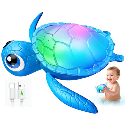 Electric Swimming Turtle Bath Toys - Automatic Swimming with Colorful LED Lights, Rechargeable & Auto Shut-Off, Water Pool Floating Toys for Toddlers Kids Ages 1-3 2-4 4-8