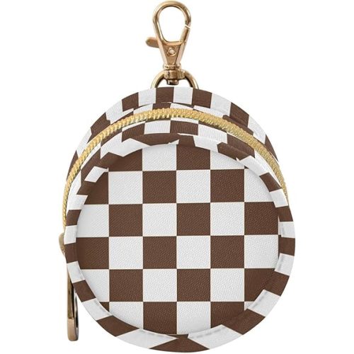 Brown Checkerboard Print Pacifier Holder Case for Diaper Bag Portable Travel Pacifier Storage Case with Clip Newborn Baby Pouch for Baby Boys Girls Purse Outdoor